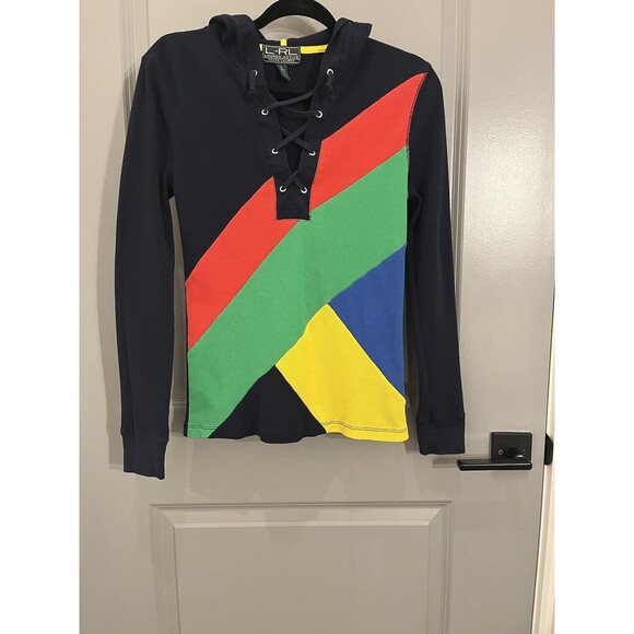 Ralph Lauren Active Womens Waffle Knit Yellow Green Navy Red Preppy Hoodie Small - Picture 4 of 10